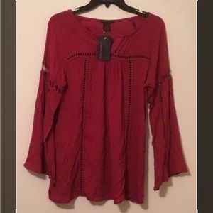 Imaginary Voyage Size Small. NWT.  Solid Red, Pullover Blouse Top. Beautiful!